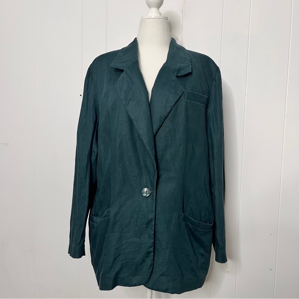 Lord & Taylor 100% Linen Unlined Blazer Longline Dark Green Size 18W Career
